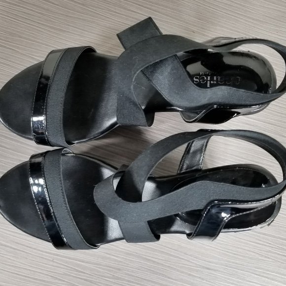 Charles David Feature Wedge Sandals, Black, Womens Size 8 M - Picture 9 of 13